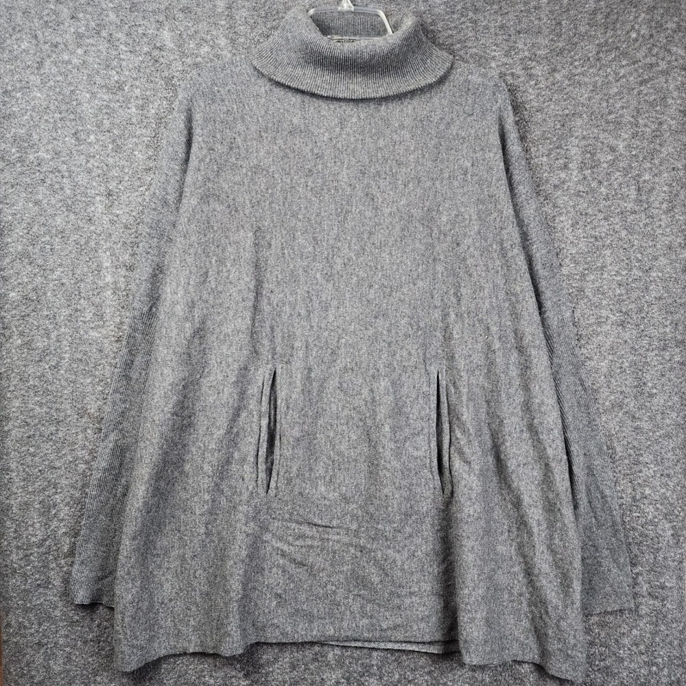 Garnet Hill Poncho Sweater Women M Gray Wool Cashmere Turtleneck Pockets